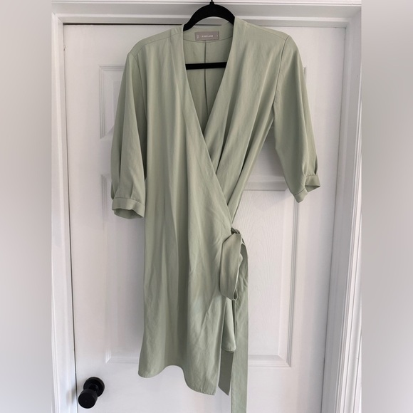 EVERLANE Light Green Japanese GoWeave Long-Sleeve Mini Wrap Dress 0 - Picture 6 of 12